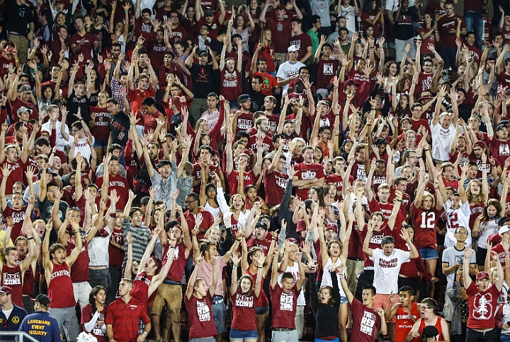 130907-Stanford-SanJose-019.JPG - Sept.7, 2013; Stanford, CA, USA; Stanford Cardinal fan react following a touchdown against the San Jose State Spartans at  Stanford Stadium. Stanford defeated San Jose State 34-13..